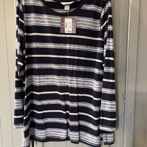 christopher & banks Relaxed XL Navy Striped LS‎ shirt NWT  MRSP $44.95